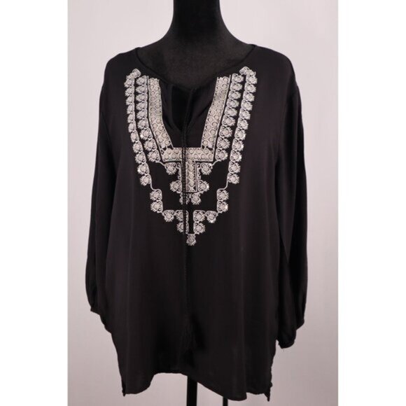 New York‎ & Company Black Tunic with Silver Embellishments Boho Style Size Large - Picture 1 of 8